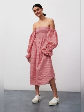 Sleeper atlanta midi dress in red gingham, small
